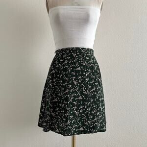 Vintage Express forest green floral wrap mini skirt